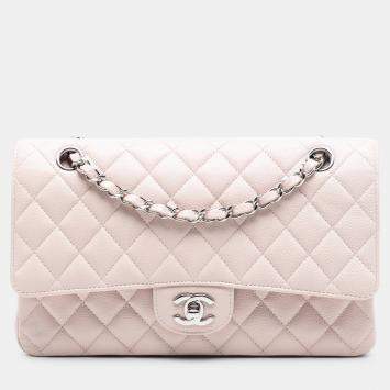 Pre Owned Chanel Pink Medium Classic Caviar Double Flap