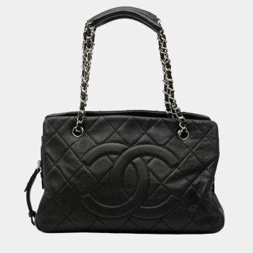 Pre Owned Chanel Black CC Quilted Caviar Soft Tote