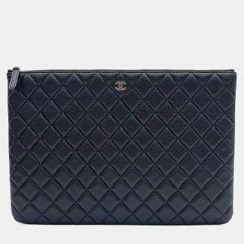 مملوكة مسبقًا Chanel Black Leather Caviar Clutch Large
