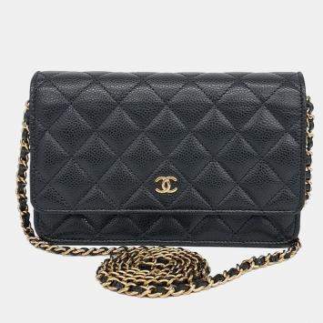 Pre Owned Chanel Black Leather Caviar WOC Mini Crossbody Bag