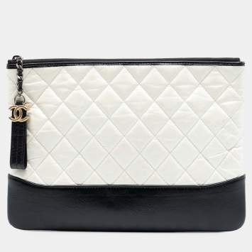 Pre Owned Chanel Black White Medium Aged Calfskin Gabrielle O Case Clutch