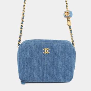 مملوكة مسبقًا Chanel Matelasse Pearl Crush Camera Bag Chain shoulder Bag Blue Denim