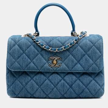Pre Owned Chanel Blue Medium Denim Trendy CC Top Handle Bag
