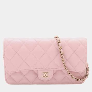 Pre Owned Chanel Pink CC Quilted Caviar Flap Phone Holder Wallet on Chain