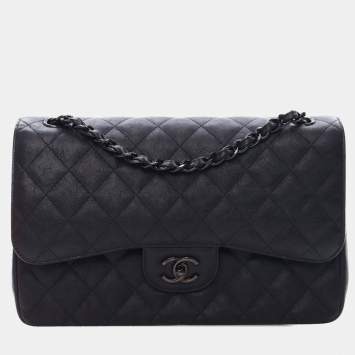 Pre Owned Chanel Black Jumbo Classic Calfskin So Black Double Flap
