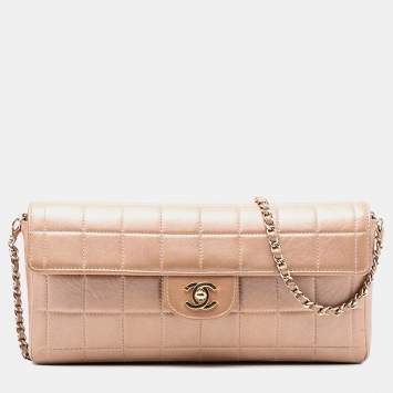 Pre Owned Chanel Brown CC Choco Bar Lambskin East West Flap