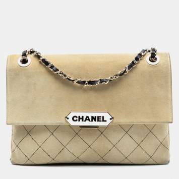 Pre Owned Chanel Brown Quilted Suede Retro Label Flap