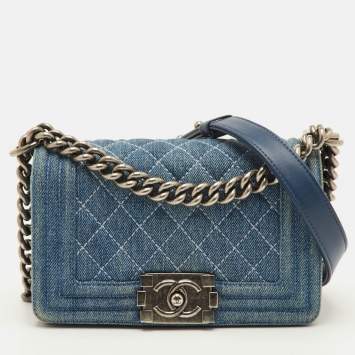 مملوكة مسبقًا Chanel Boy Blue Small Quilted Denim Flap Bag