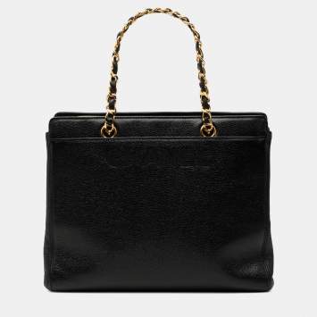 Pre Owned حقيبة شانيل توت سلسلة شعار كافيار أسود