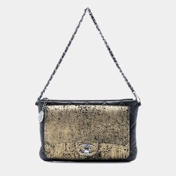 مملوكة مسبقًا Chanel Gold Metallic and Quilted Lambskin Mineral Nights Clutch On Chain
