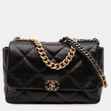 Pre Owned Chanel Black Maxi Lambskin 19 Flap