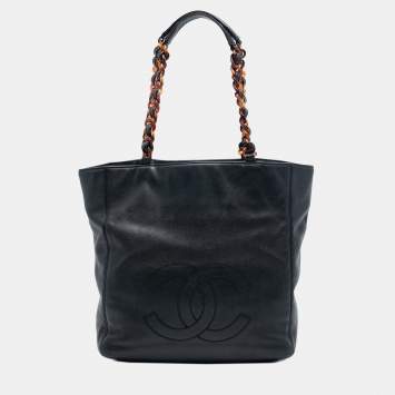 مملوكة مسبقًا Chanel Black CC Caviar Tortoise Chain Tote