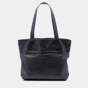 Pre Owned Chanel Black CC Lambskin Tote