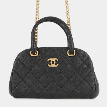 Pre Owned Chanel Matelasse Bowling Bag Black Caviar Leather