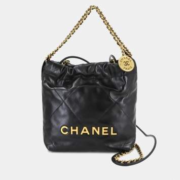 Pre Owned Chanel 22 Mini 2-Way Chain Hand/Shoulder Bag In Black Leather