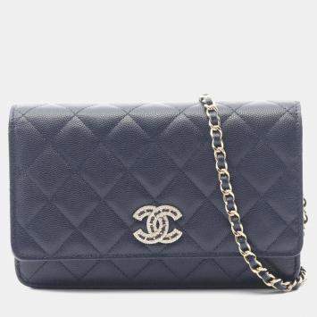 Pre Owned حقيبة كتف شانيل ١٩ شانيل جلد عجل محبب كحلي