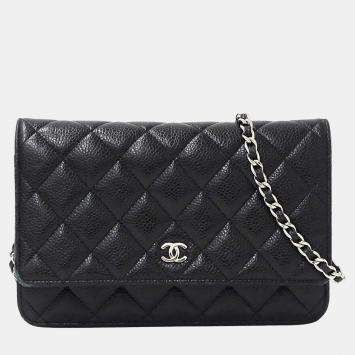 Pre Owned حقيبة سلسلة شانيل جلد كافيار أسود مبطن ماتيلسيه