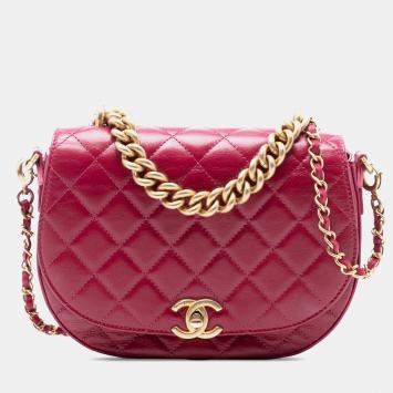 Pre Owned Chanel Pink CC Quilted Shiny Calfskin Single Flap