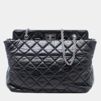 Pre Owned Chanel Black Quilted Aged Calfskin Reissue 2.55 Tote