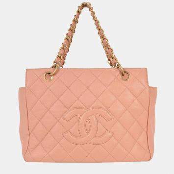 Pre Owned Chanel Pink Calfskin Tote Chain Handbag