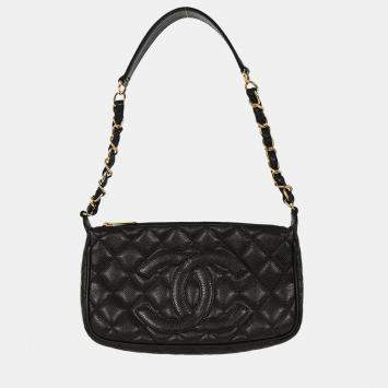 Pre Owned حقيبة شانيل جلد عجل أسود