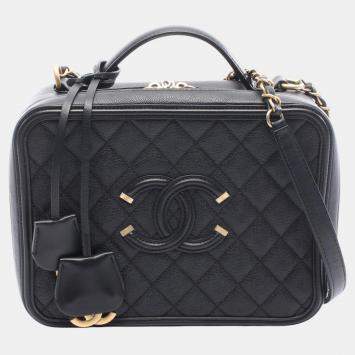 Pre Owned حقيبة شانيل "فانيتي" سي سي فيليجري كافيار سوداء كبيرة