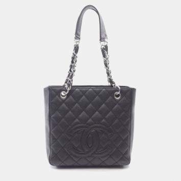 Pre Owned Chanel Matelasse Pst Tote Bag In Caviar Grained Calfskin Black