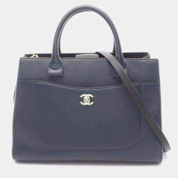 Pre Owned Chanel Neo Executive Tote Bag Leather Navy And Black