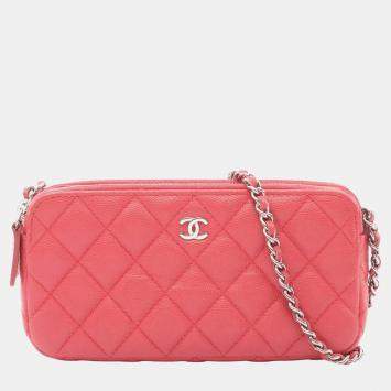 Pre Owned Chanel Matelasse Shoulder Bag In Grained Calfskin Leather Pink