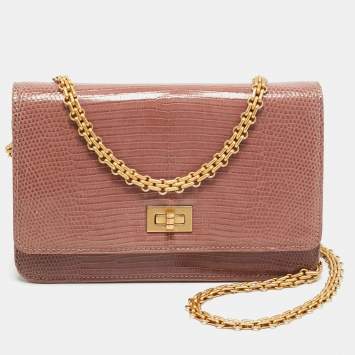 Pre Owned Chanel Reissue Dusty Pink Lizard Wallet On Chain