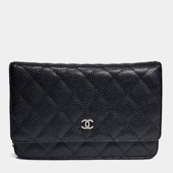 Pre Owned Chanel Black Leather Caviar WOC Mini Crossbody Bag
