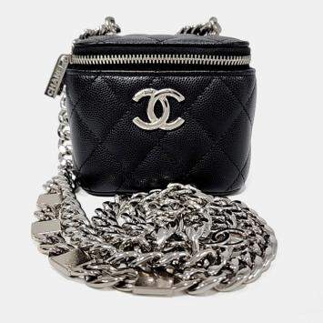 Pre Owned حقيبة شانيل فانيتي كو كو سلسلة جلد كافيار سوداء