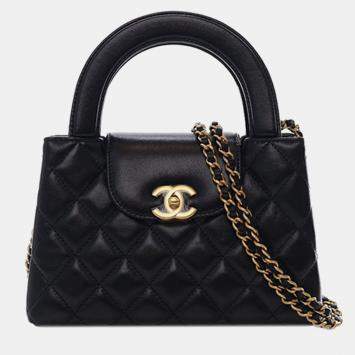 Pre Owned Chanel Black Nano Quilted Lambskin Kelly Shopper Bag