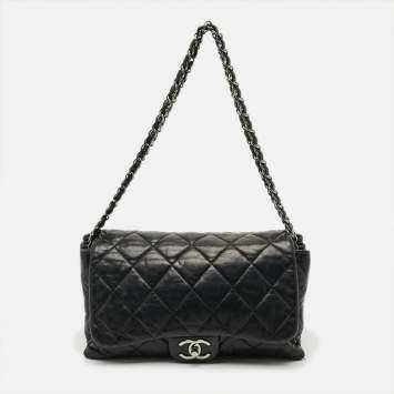 Pre Owned Chanel Accordion Flap Black Quilted Leather Bag