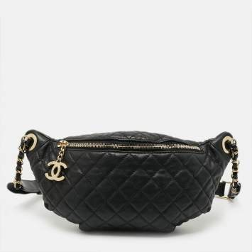 مملوكة مسبقًا Chanel Belt Me Up Black Quilted Leather Belt Bag