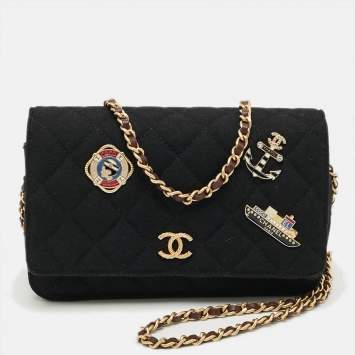 Pre Owned Chanel Paris-Hamburg Runway Black Quilted Fabric Wallet On Chain