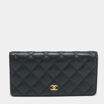 مملوكة مسبقًا Chanel L Yen Black Caviar Quilted Leather Bifold Wallet