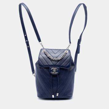 مملوكة مسبقًا Chanel Blue Mini Chevron Lambskin Urban Spirit Backpack