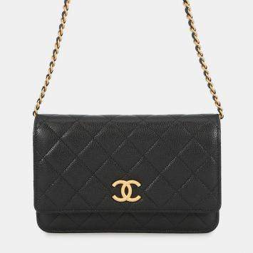 مملوكة مسبقًا Chanel Chain Wallet Matelasse Black Caviar Leather