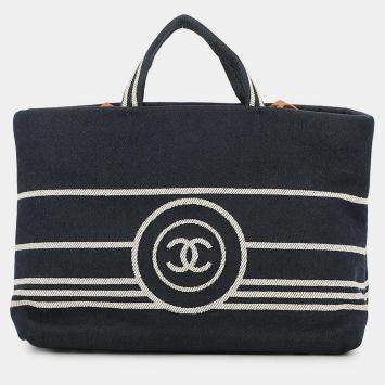Pre Owned Chanel CC Logo Handbag Navy Denim Leather