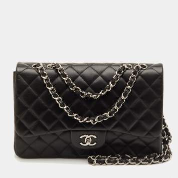 Pre Owned Chanel Classic Jumbo Black Quilted Leather Single Flap Bag