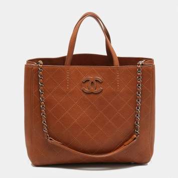 Pre Owned Chanel CC Brown Quilted Caviar Leather Shopper Tote