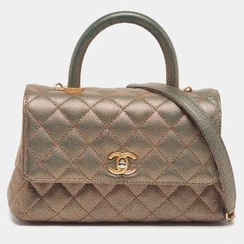 مملوكة مسبقًا Chanel Coco Mini Metallic Quilted Caviar Leather Top Handle Bag