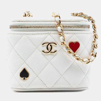 Pre Owned Chanel White Mini Caviar Coco Casino Vanity Case