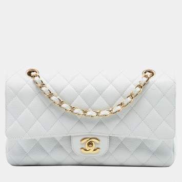مملوكة مسبقًا Chanel White Medium Classic Caviar Double Flap