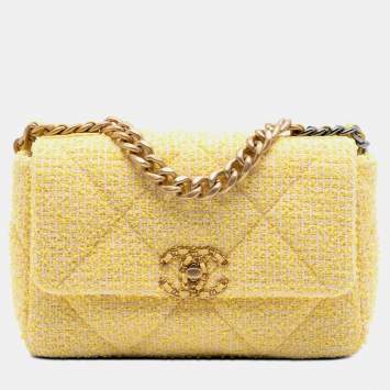 Pre Owned Chanel Yellow Medium Tweed 19 Flap