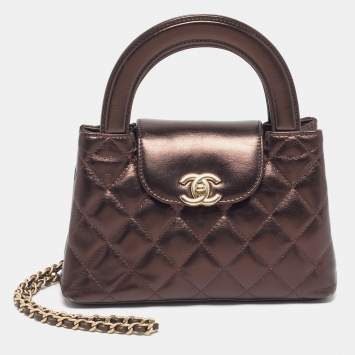 Pre Owned Chanel Kelly Nano Metallic Quilted Leather Shopper Bag