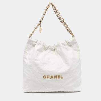 Pre Owned حقيبة شانيل 22 هوبو جلد مبطن بيضاء صغيرة