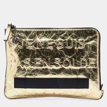 مملوكة مسبقًا Chanel Gold Metallic Lambskin Je Ne Suis Pas En Solde Clutch