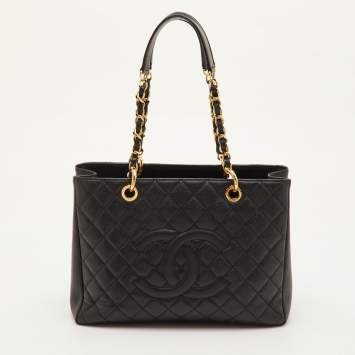 Pre Owned حقيبة يد شانيل تيوت جلدي مبطن كافيار أسود جراند شوبير توت